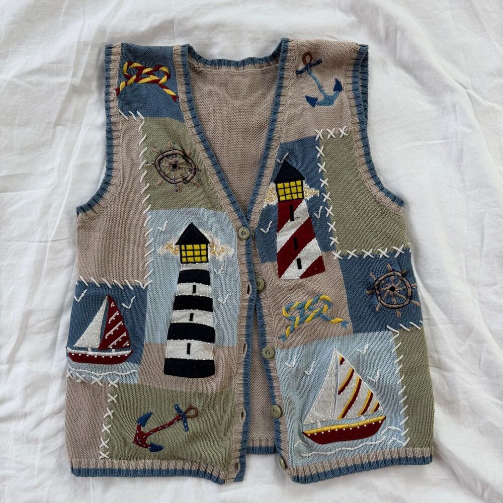 Bobbie Brooks Vintage 90s Whimsical Coastal Sweater Vest - S